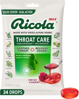 Ricola Max Swiss Cherry Throat Care Large 34pc Peg Bag 6ct